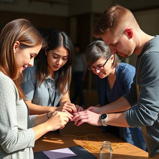 Participantes de um workshop interagindo e colaborando em uma atividade prática.
