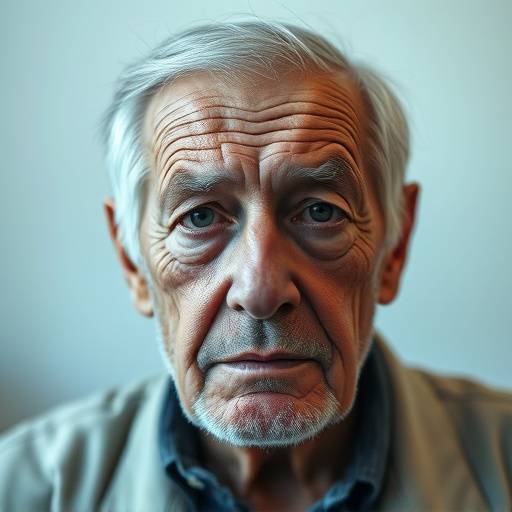 Retrato de um homem idoso com um olhar expressivo.